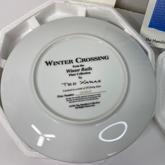 Hamilton 1992 WINTER CROSSING Ted Xaras Collection Railroad Train Plate COA - Picture 3 of 7